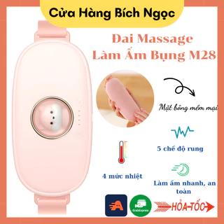 Đai Massage Làm Ấm Bụng M28 Kèm Hộp Quà , Làm Ấm Nhanh Với 4 Mức Nhiệt, 5 Mức Độ Rung, Mặt Bông Mềm Mại