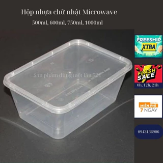 Hộp nhựa chữ nhật Microwave 650ml-750ml-1000ml kèm nắp