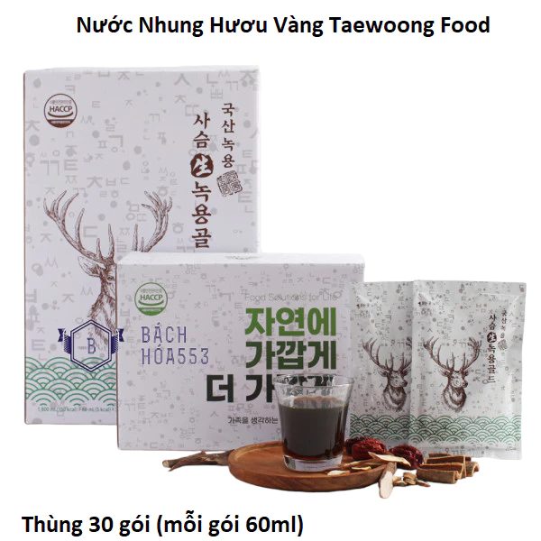 Thùng 30 gói nước nhung hươu vàng thiên nhiên Teawoong Food (Gói 60ml)