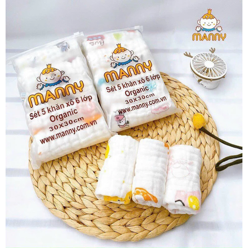 Sét 5 Khăn Sữa, Khăn xô cho bé Manny Cao Cấp Hàng Chính Hãng,