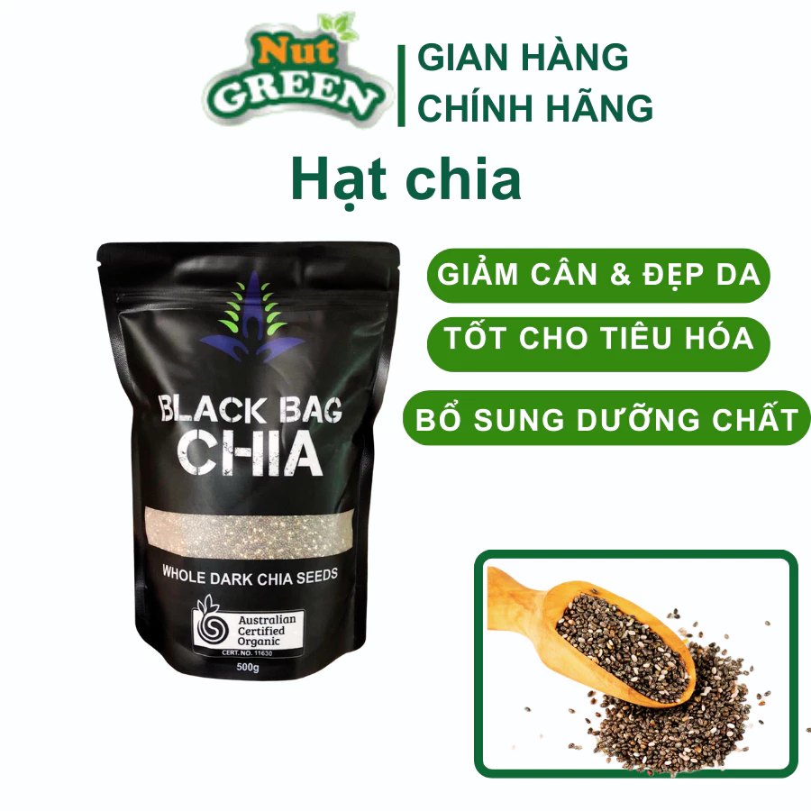 Hạt Chia Đen Úc Organic Nutgreen Chứa Nhiều Omega 3 Và Dưỡng Chất Giúp Giảm Cân, Giải Độc Cơ Thể Túi 500g