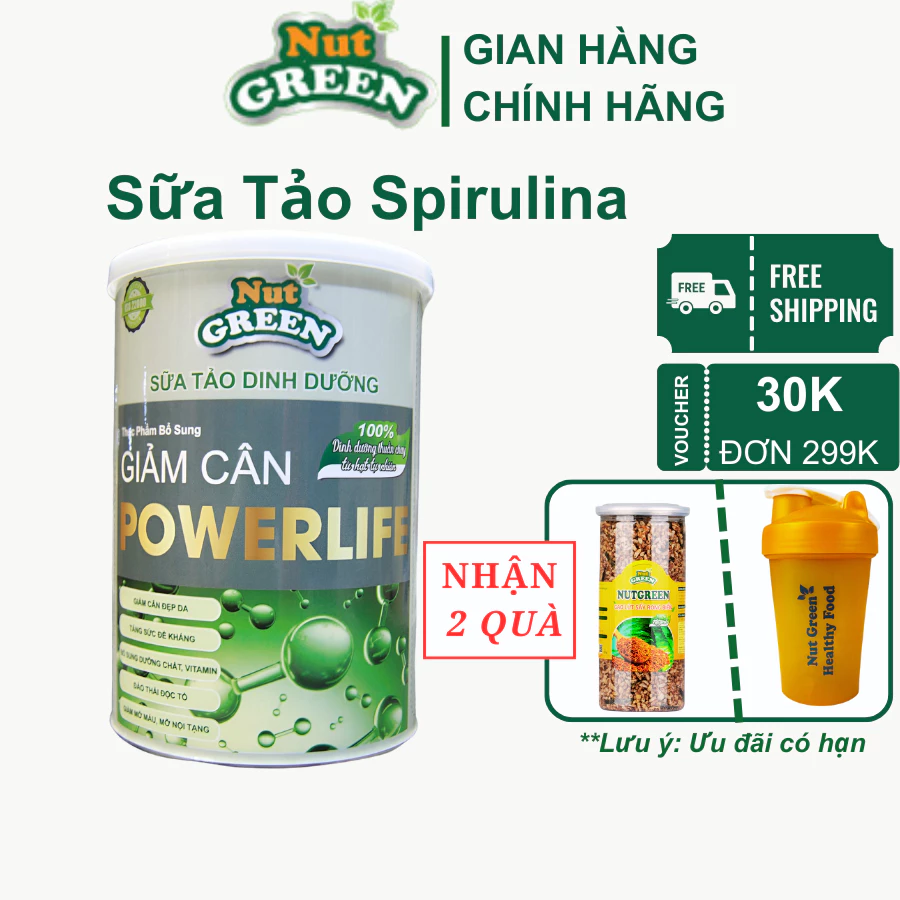 Tảo xoắn Dinh Dưỡng Giảm cân Nutgreen Sữa Tảo nguyên cân giúp cân bằng dưỡng chất cho cơ thể đào thải độc tố[Chính Hãng]