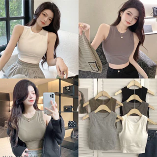 Áo Ba Lỗ Nữ Cotton Mềm Mịn Chiết Eo Kèm Đệm Mút Ngực Hot Trend 1005