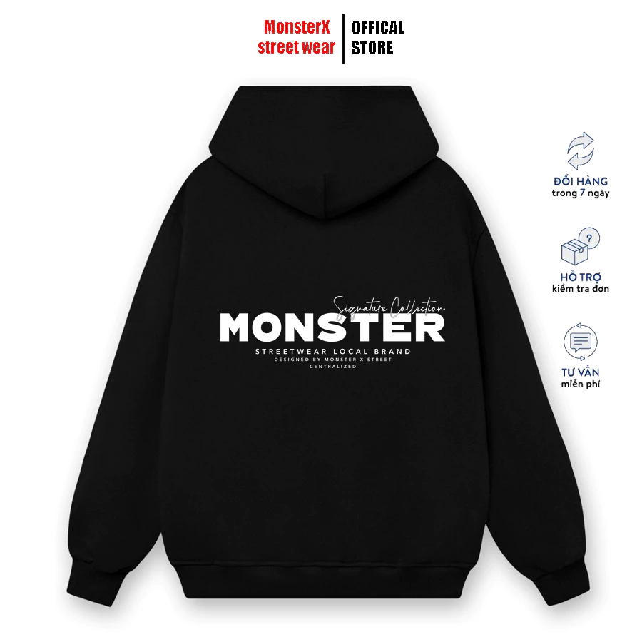 Áo hoodie nỉ bông Monster X Street Monster-Signature nam nữ form rộng thu đông Local Brand