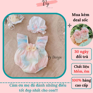 MV021 Body Bé Gái Sơ Sinh VY DESIGN. Body Tháng Cho Bé Tặng Mũ Chất Mát. Váy Công Chúa Cho Bé, Váy Sơ Sinh