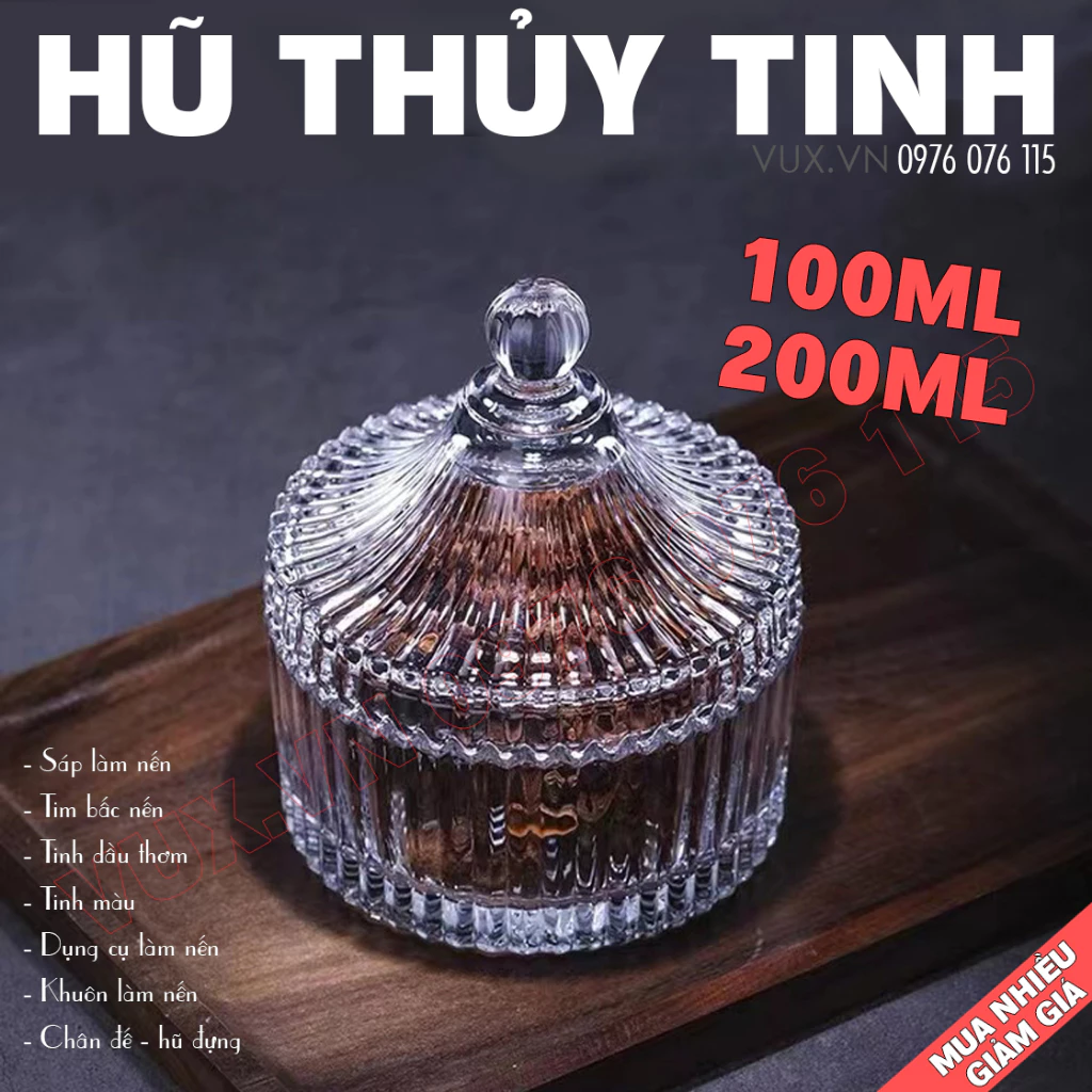 Hũ Thủy Tinh Vân Dọc Trong Suốt Đựng Nến, Hũ Đựng Gia Vị, Mứt Có Nắp - Hũ Thủy Tinh Trang Trí Decor Phong Cách Châu Âu