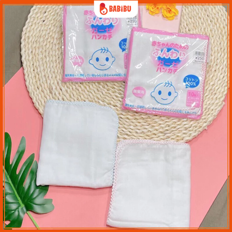 Khăn Sữa Xô Cho Bé 2 lớp SET 10 cái Siêu Thấm Hàng Xuất Nhật Cotton Dày Dặn Mềm Mịn Babibu