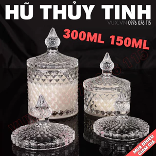 Hũ Thủy Tinh Kim Cương Đựng Nến, Gia Vị, Mứt Có Nắp - Hũ Thủy Tinh Trang Trí Decor Phong Cách Hoàng Gia Châu Âu