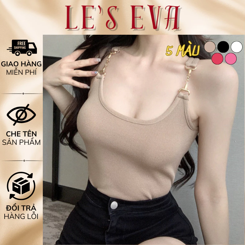 Áo ngắn 2 dây không tay sát nách Cotton trơn phối dây quai xích đệm ngực mềm mại thoải mái CT03