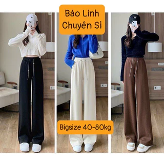 Quần Len Tăm Ống Rộng Bigsize Bảo Linh Cạp Chun Lưng Cao Dây Rút