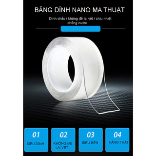 Băng dính 2 mặt siêu dính băng keo Nano trong suốt 3cm*3m dán tường dính mọi bề mặt tiện lợi