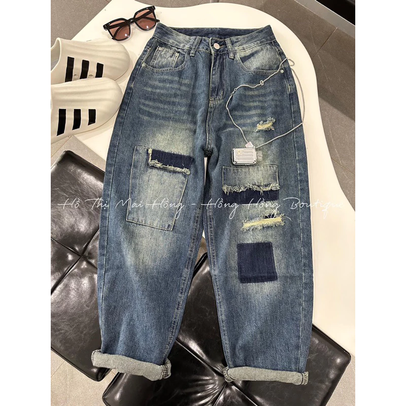 Quần jeans dáng bagy rách vá lưng cao hàng QC loại 1 mẫu hot 2023 ảnh thật - sẵn