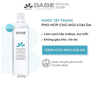 Dung dịch tẩy trang BABE Micellar Water 250ml/400ml dịu nhẹ cho mọi loại da nhạy cảm dầu khô thường giữ ẩm da mặt