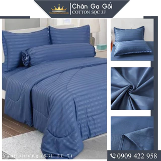 Bộ ga giường 5 món cotton kẻ sọc 3f chuyên dùng cho khách sạn miễn phí bo chun VUAREMGIASI