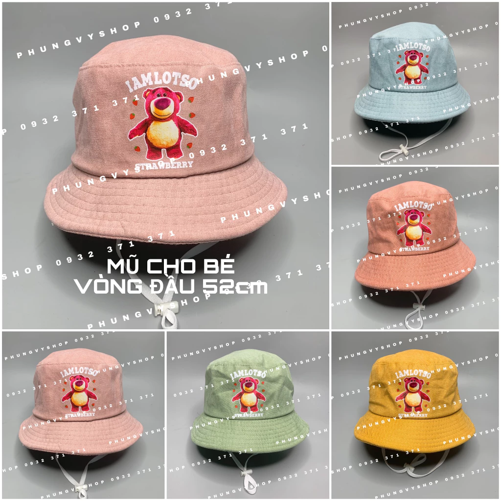 Bé Trên 3-6 Tuổi/ VĐ 52cm_Mũ bucket tai bèo vành trai gái trẻ em phungvyshop nón BO trug NHUNG NHUN GẤU LOTSO