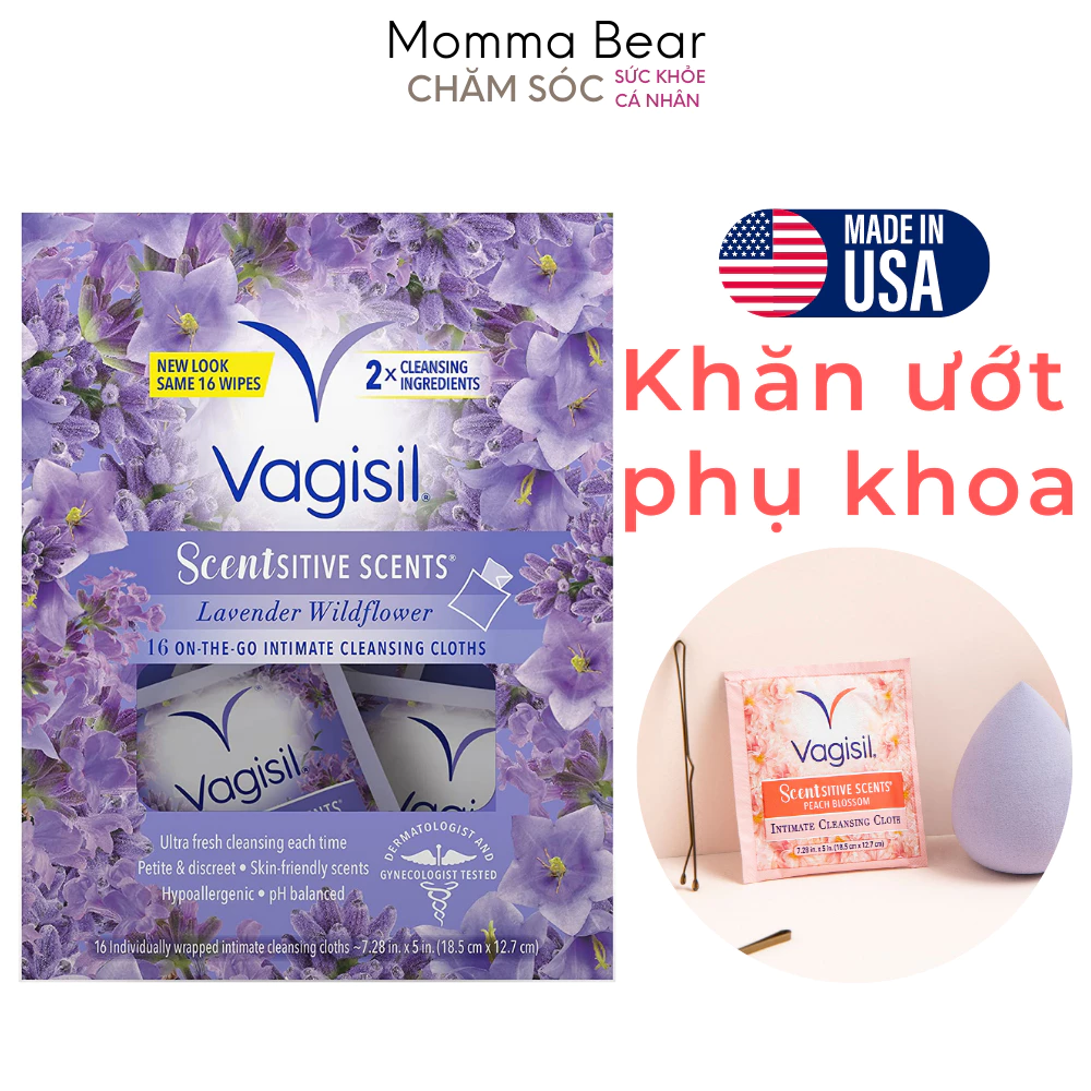 Khăn ướt vệ sinh vùng kín VAGISIL, khăn giấy ướt lau vùng kín phụ nữ, chăm sóc, khử mùi phụ khoa, ngừa viêm nhiễm do nấm