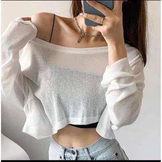 Áo Croptop thun  Lệch Vai Nữ. Áo Thun Dài Tay Phong Cách Hàn Quốc Ullzang