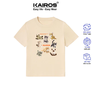 Áo thun baby tee brand Kairos form fit ôm body tay ngắn cổ tròn chất cotton 100% co dãn 2 chiều mẫu mèo bông