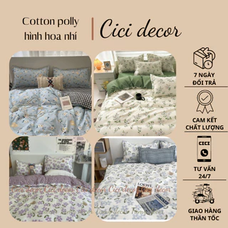 Bộ ga gối họa tiết hoa nhí xinh xắn nhà Cici Decor chất cotton polly 4 món có vỏ chăn lồng được ruột