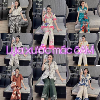 Bộ Pijama lụa xước Sam loại 1 mềm mịn, chất nhẹ, mát 💯 ảnh thật