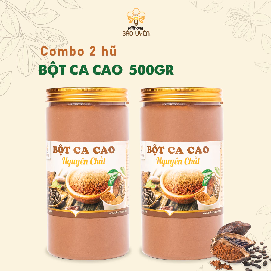 Combo 2 Hộp 500g Bột Ca Cao Nguyên Chất Đắk LắK Bảo Uyên Cung Cấp Năng Lượng Cho Ngày Dài Nắp Thiếc