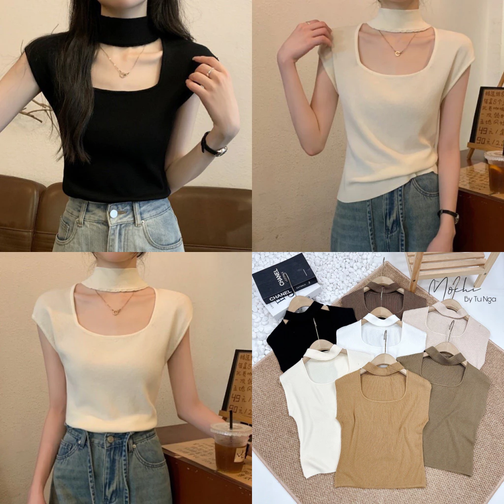 Áo len mtg cổ vuông choker tay hến new hàng QC