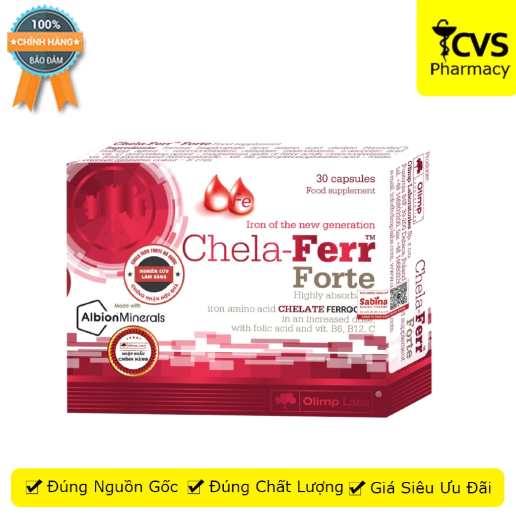 Chela Ferr Forte  - Hỗ trợ bổ sung sắt và các vitamin cần thiết - Hộp 30 viên - CVS Pharmacy