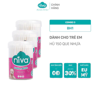 COMBO 3 Tăm Bông NIVA Dành Cho Trẻ Em Hũ 150 Que Nhựa BH1