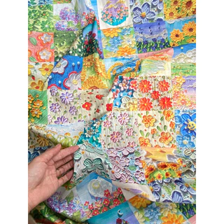 vải thô cotton hoa cỏ giả quilt