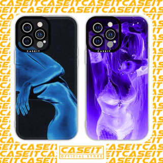 Ốp lưng iphone cạnh vuông Caseit Sơn dầu thiếu nữ nền tím xanh aesthetic 8/8plus/x/xs/11/12/13/14/pro/max/plus/promax