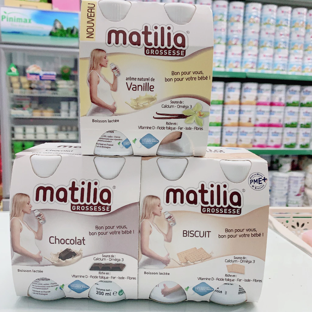 Sữa nước Matilia bầu vị vani / chocolate/ bích quy  200ml x 4 chai
