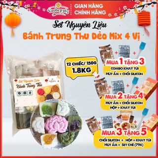 Set làm bánh Trung Thu dẻo chay, 20 chiếc 75g, mix 4 vị hoặc tự chọn (Bánh dẻo Đậu xanh, Đậu đỏ,..)