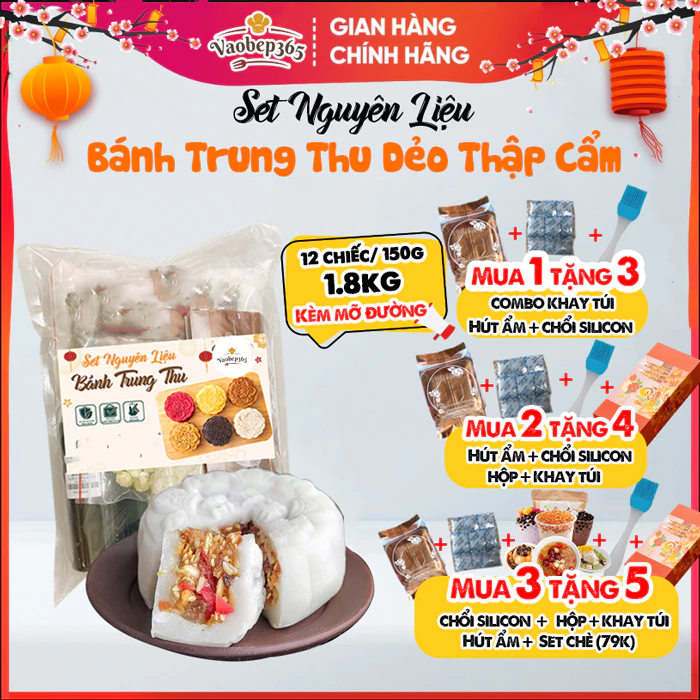 Set nguyên liệu làm bánh Trung Thu Dẻo Thập Cẩm ít ngọt, 20 Chiếc - 75g - Vào Bếp 365