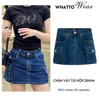 Chân váy quần cạp trễ denim Y2K xanh đậm - By WHATTOWEAR