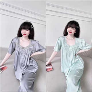 Sét đồ ngủ pijama chất lụa latin đính nơ xếp li phối ren về siêu nhiều màu xinh