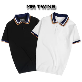 Áo Thun Polo Nam Cổ Bẻ Phối Bo Trắng Vàng Vải Cotton Cá Sấu Xuất Xịn Thương Hiệu Mr Twins