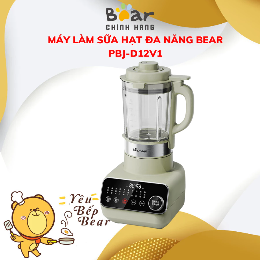 Máy Làm Sữa Hạt Đa Năng - Sữa Đậu Nành - Xay Sinh Tố - Bear PBJ-D12V1 1,75L-10 Chế Độ Chức Nắng_Bảo Hành Chính Hãng 18Th