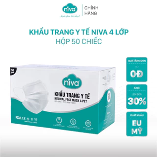 Khẩu Trang Y Tế 4 Lớp NIVA Hộp 50 Cái Kháng Khuẩn, Ngăn Khói Bụi, Vi Khuẩn Hàng Chính Hãng Cao Cấp