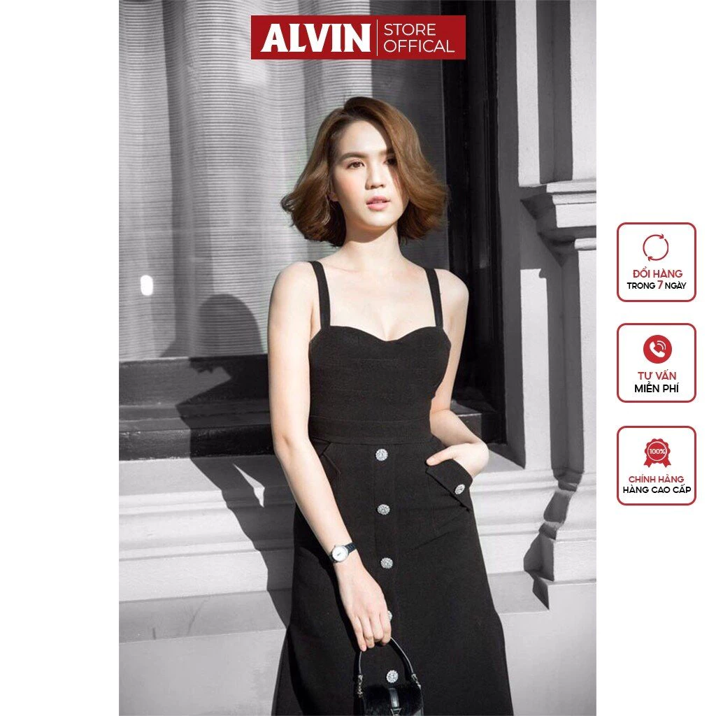 Đầm Xòe Kiểu Hai Dây Chữ A Kết Nút PhốiTtúi Alvin Store 0511