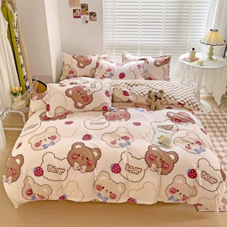 BỘ CHĂN GA GỐI COTTON POLY NHẬP KHẨU 100% ( CHĂN ĐÃ TRẦN BÔNG) HỌA TIẾT GẤU NÂU- ĐỦ KÍCH THƯỚC