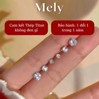 Bông tai thép titan không gỉ đính đá hình vuông cá tính dành cho nam nữ phong cách unisex hiện đại - Mely CT09