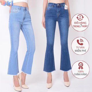 Quần Jean Nữ Ống Loe Cotton Co Giãn Ooki Quần Bò Nữ Ống Loe Lưng Cao Chất Vải Demin Mềm Mịn không Xù Lông 3 Màu Cắt Gấu