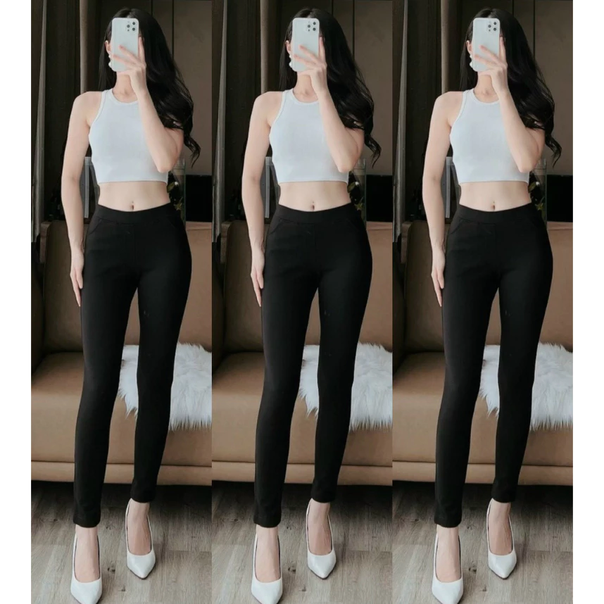 Quần Legging nữ cạp cao dáng dài nâng mông có 4 túi chất vải Umi hàng loại 1 cao cấp Quần legging đen nữ co giãn 4 chiều