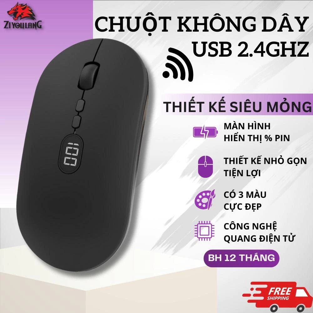 Chuột Không Dây Free Wolf X1 - Thiết Kế Nhỏ Gọn Mỏng Nhẹ, Pin Sạc, Có Hình Nền Hiển Thị Pin