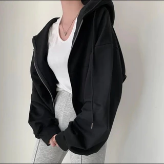 Áo khoác nỉ Hoodie dáng croptop Hàn mũ khoá Zip dáng rộng siêu xinh