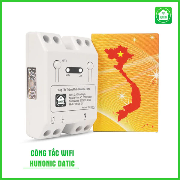 Công Tắc Thông Minh Wifi Hunonic Datic 1 Kênh 500W Điều Khiển Thiết Bị Từ Xa Qua Điện Thoại