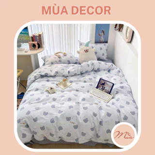 Bộ vỏ chăn ga và vỏ gối cotton living cao cấp Mùa Decor - Teddy xanh blue dễ thương