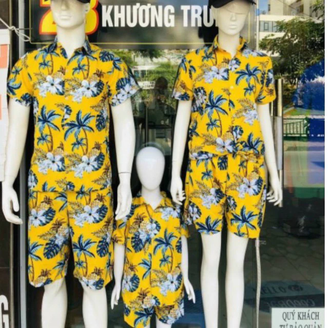 ĐỒ BỘ ĐI BIỂN HOA SỨ VÀNG CHO NHÓM GIA ĐÌNH NAM NỮ ĐỦ SIZE LỚN & BÉ TRANG TƯƠI SHOP
