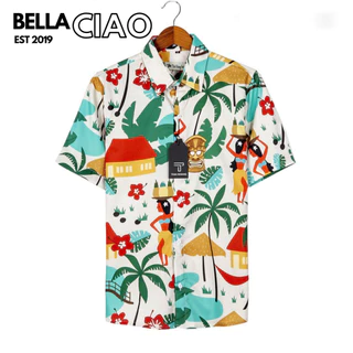 <B12>Áo sơ mi nam nữ vài lụa mềm họa tiết BIỂN HAWAII đẹp đi biển áo nhóm co giãn thấm hút cực mát