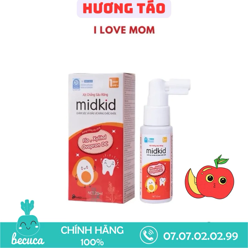 Xịt chống sâu răng MIDKID vị táo đỏ cho bé từ 1 tuổi